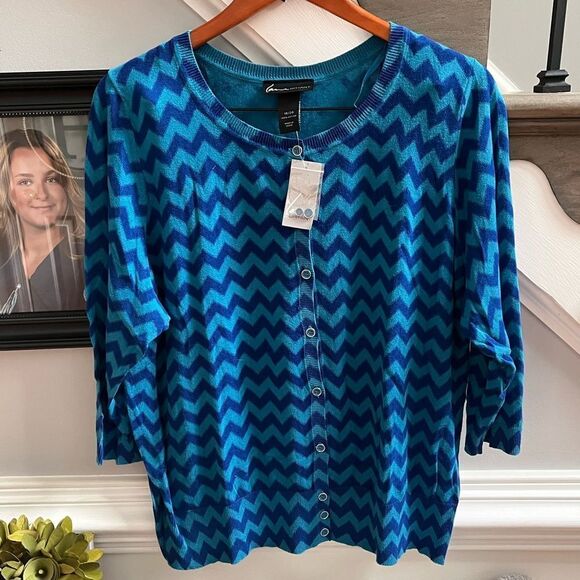 Lane Bryant Blue Chevron Cardigan Sweater sz 18/20 NWT - Picture 1 of 5
